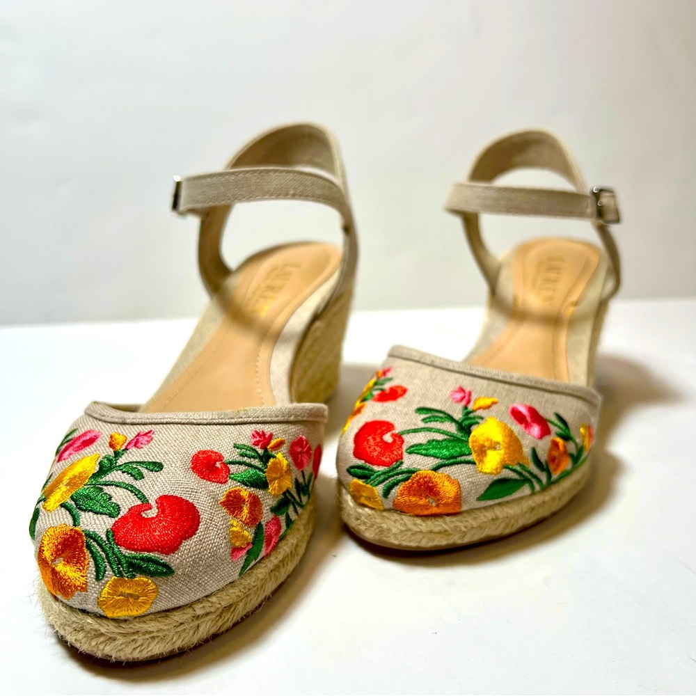LAUREN RALPH LAUREN CARLYNDA Espadrille Wedge Floral Size 6 1/2